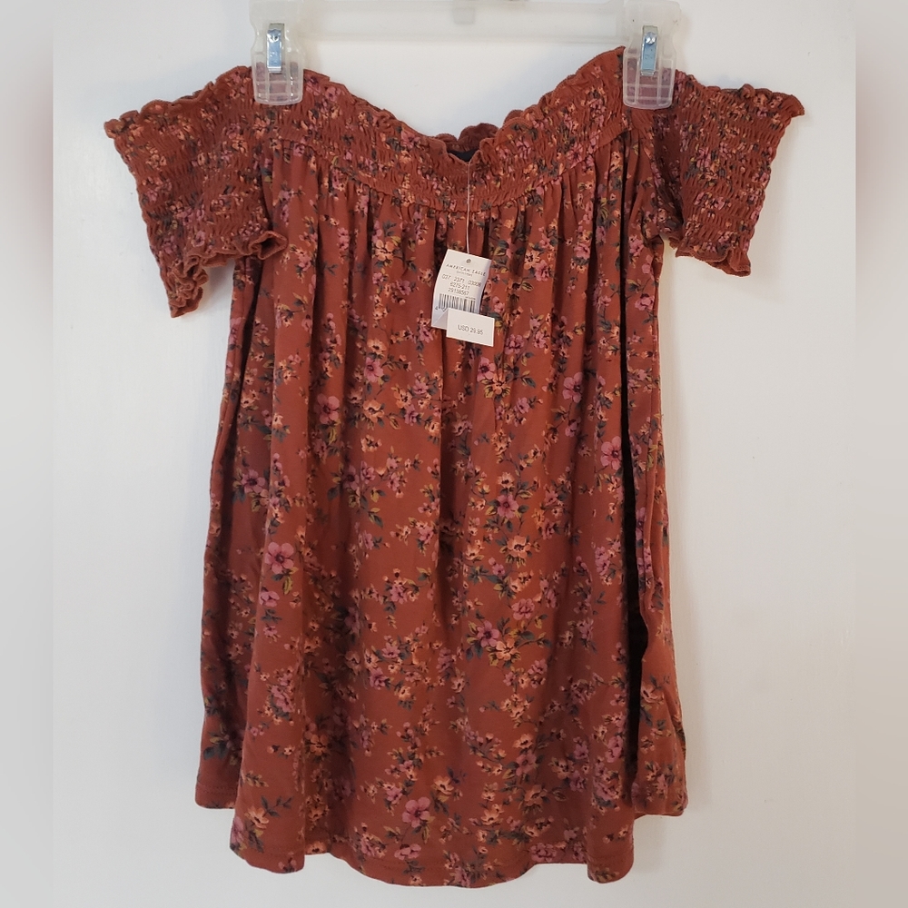 American Eagle Boho Floral Off Shoulder Top